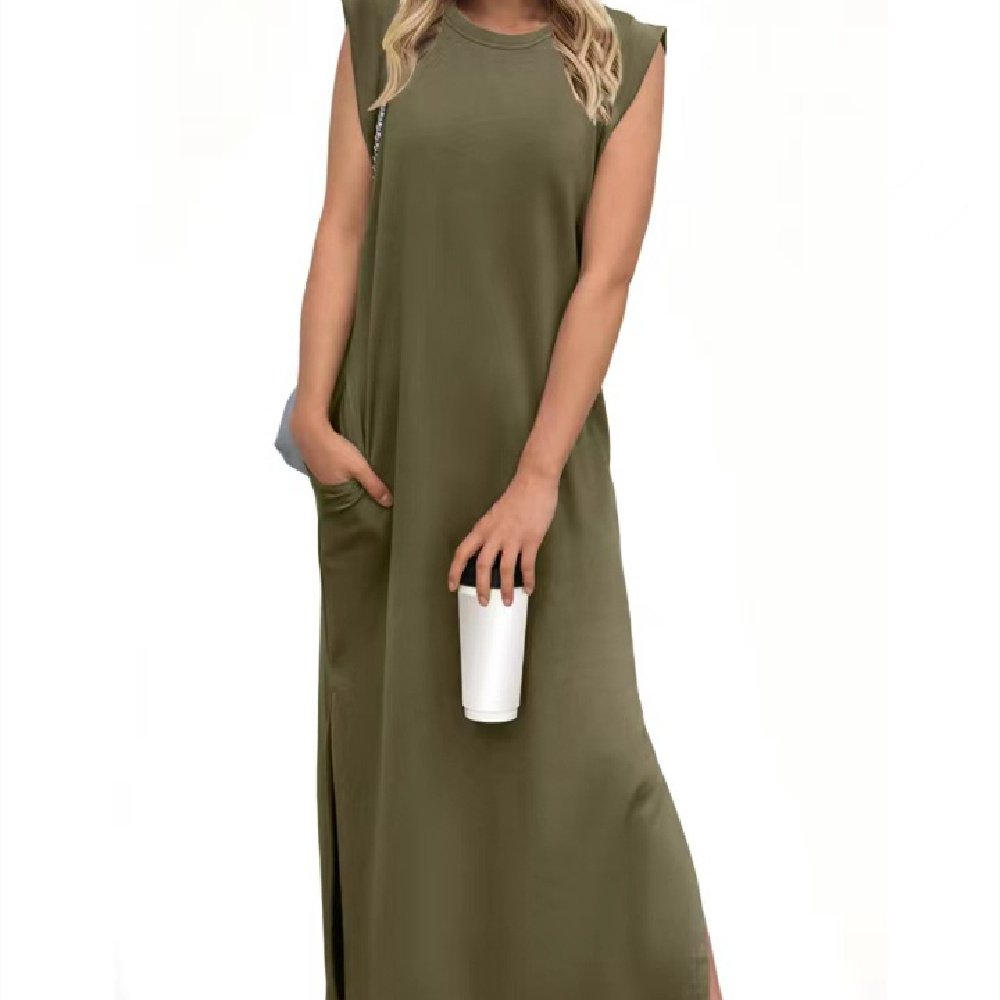 Women’s Sleeveless Crew Neck Straight Maxi Dress - Image 9