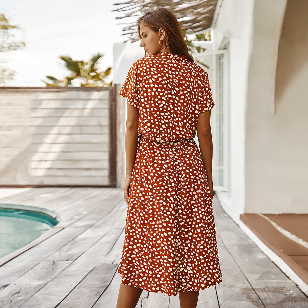 Terracotta Floral Short Sleeve Midi Dress Set - Image 6