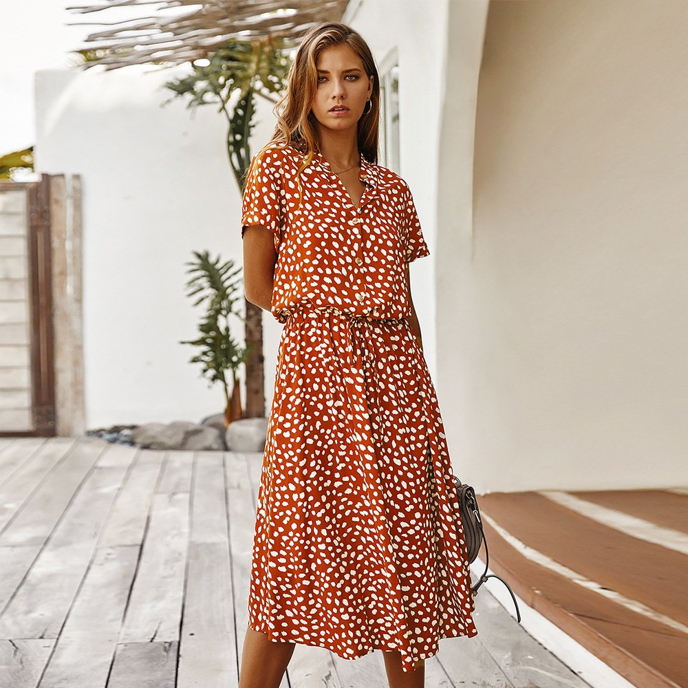 Terracotta Floral Short Sleeve Midi Dress Set - Image 7