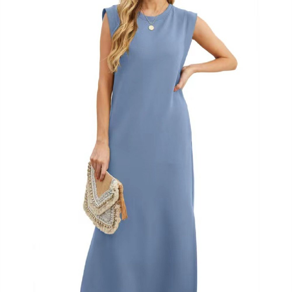 Women’s Sleeveless Crew Neck Straight Maxi Dress - Image 7
