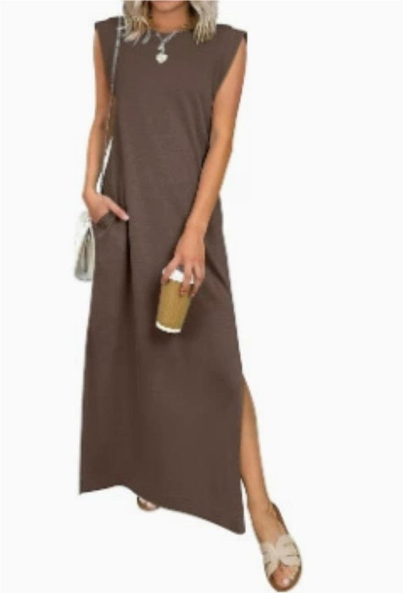 Women’s Sleeveless Crew Neck Straight Maxi Dress - Image 2