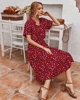 Terracotta Floral Short Sleeve Midi Dress Set - Image 5