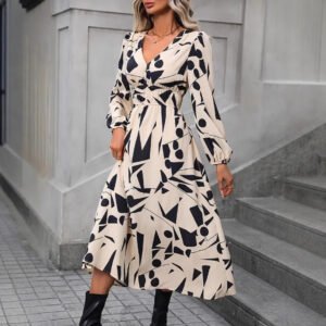 Printed Long-sleeve Womens Dress