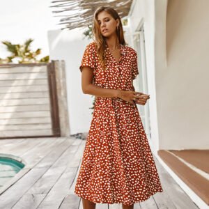 Terracotta Floral Short Sleeve Midi Dress Set