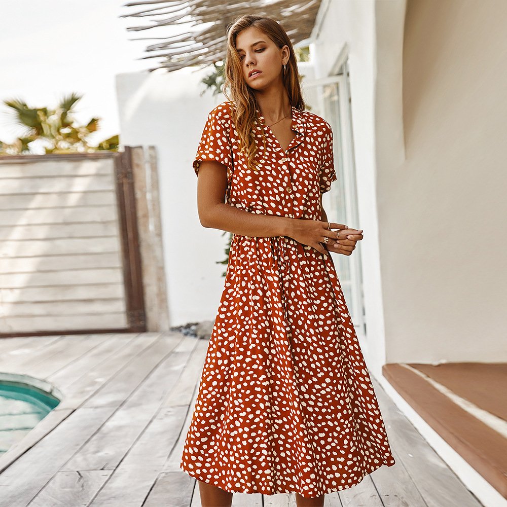 Terracotta Floral Short Sleeve Midi Dress Set