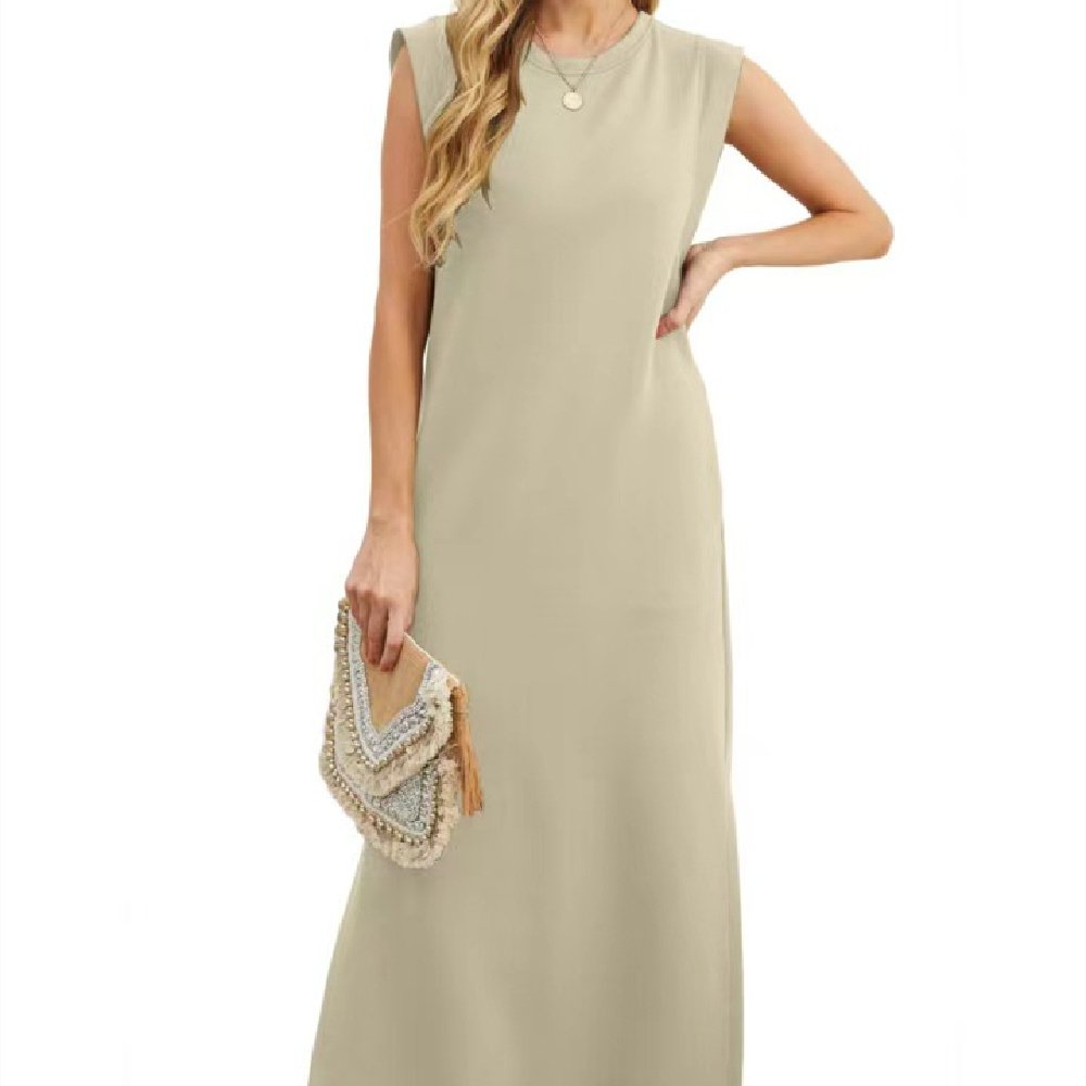 Women’s Sleeveless Crew Neck Straight Maxi Dress - Image 3