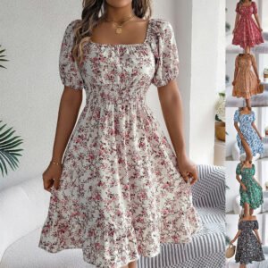 Women’s Floral Square Neck Ruffle Dress