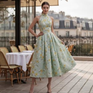 Printed Crewneck Sleeveless Womens Dress