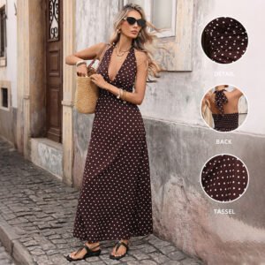 Women’s V-Neck Polka Dot Midi Dress