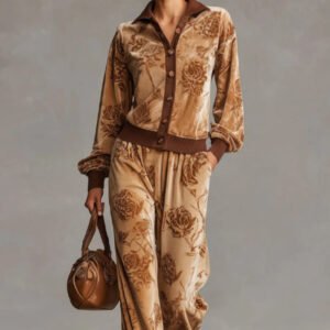 Women's Velvet Cardigan & Wide-Leg Pants Set