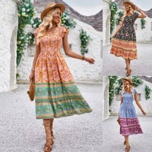 Floral Boho Midi Dress for Women