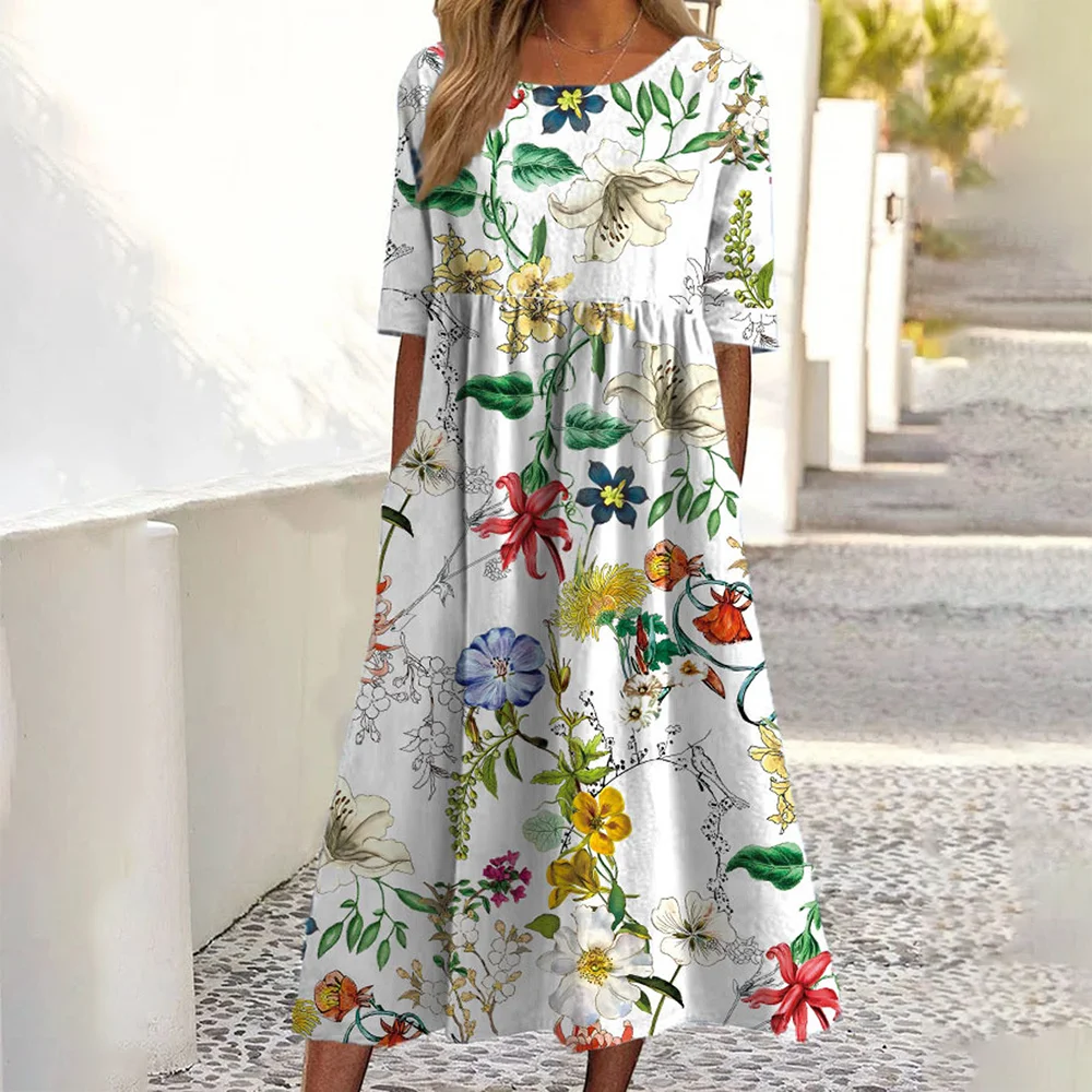 Women's Printed Crew Neck Short Sleeve Dress - Image 2