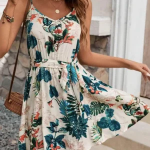 Women's Bohemian Belted Dress for Vacation