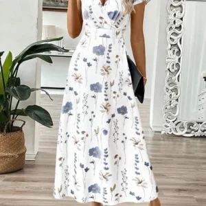 Floral Flutter Sleeve Wrap V Neck Maxi Dress