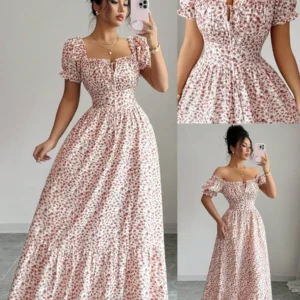 Floral Off Shoulder Tie Bust Maxi Dress