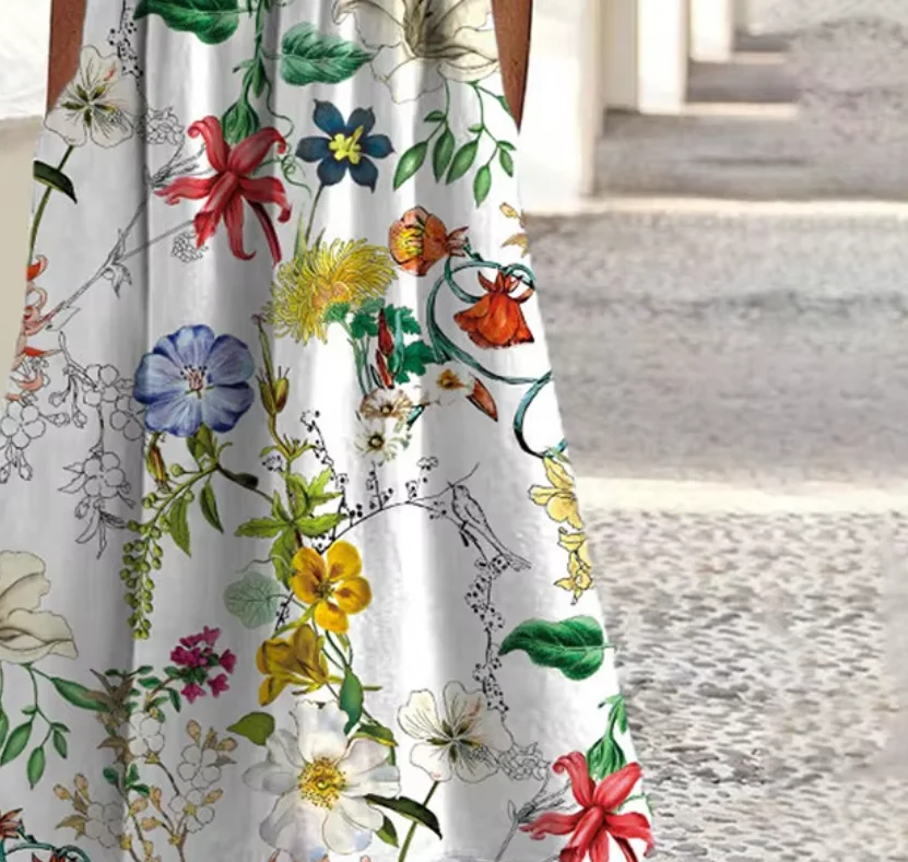 Women's Printed Crew Neck Short Sleeve Dress - Image 6