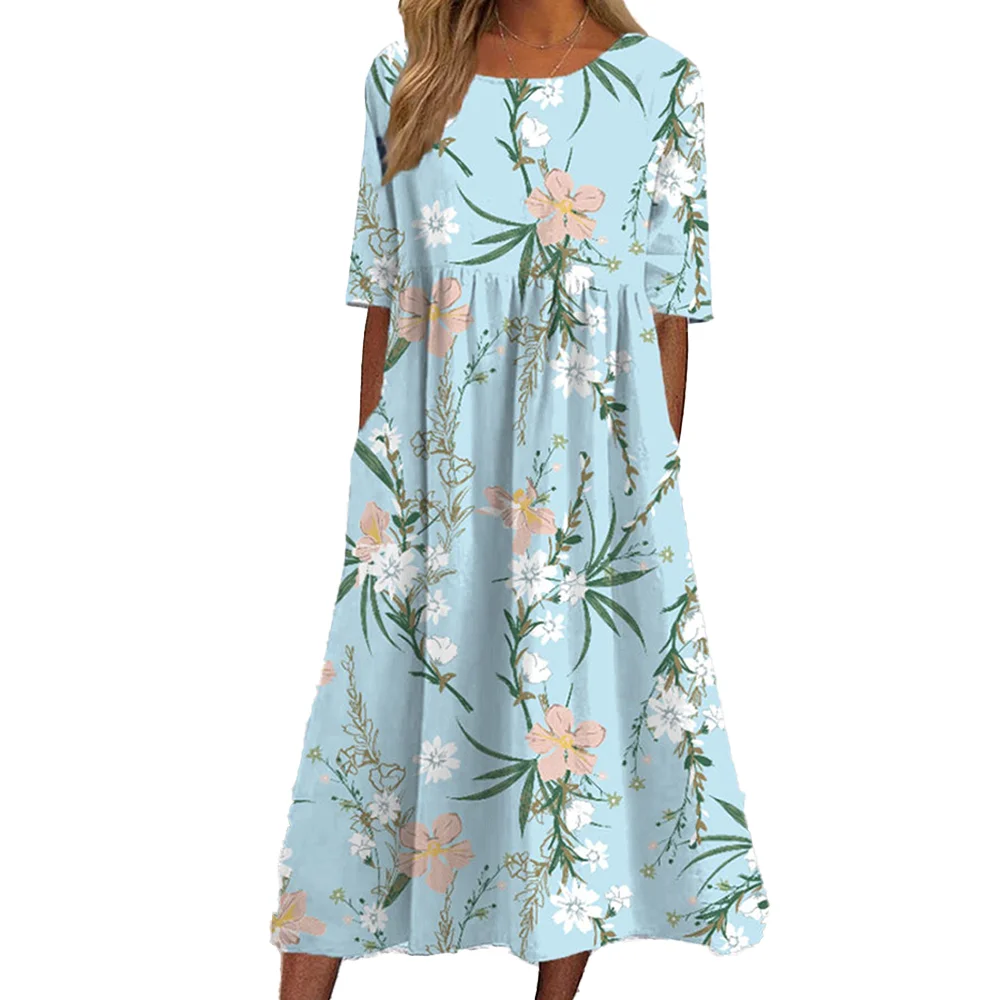 Women's Printed Crew Neck Short Sleeve Dress - Image 4
