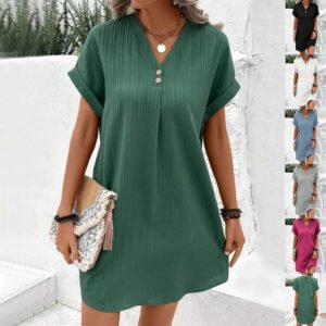 Women's Casual V-Neck Button Dress