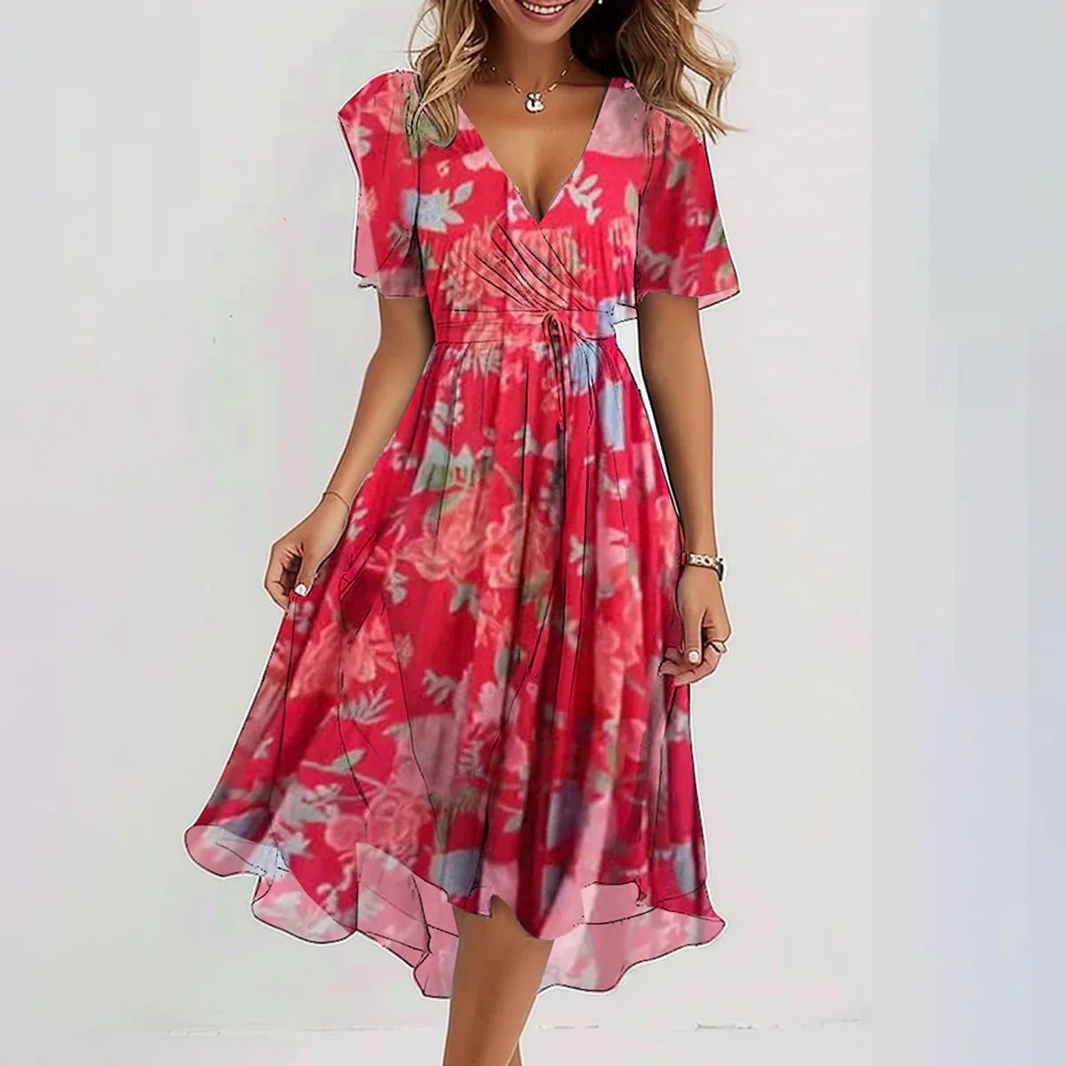 Dress Summer Elegant V-neck - Image 2