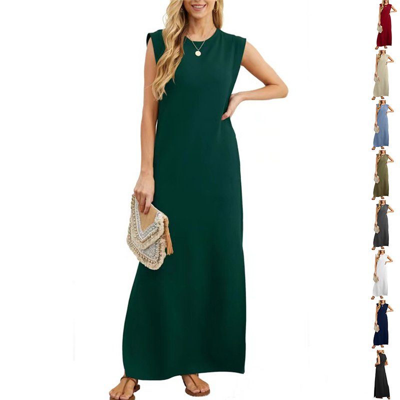 Women’s Sleeveless Crew Neck Straight Maxi Dress