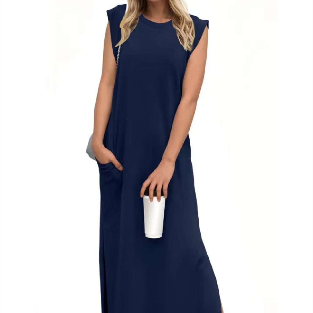 Women’s Sleeveless Crew Neck Straight Maxi Dress - Image 6