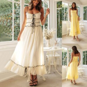 Women’s Strapless Lace-Up A-Line Maxi Dress
