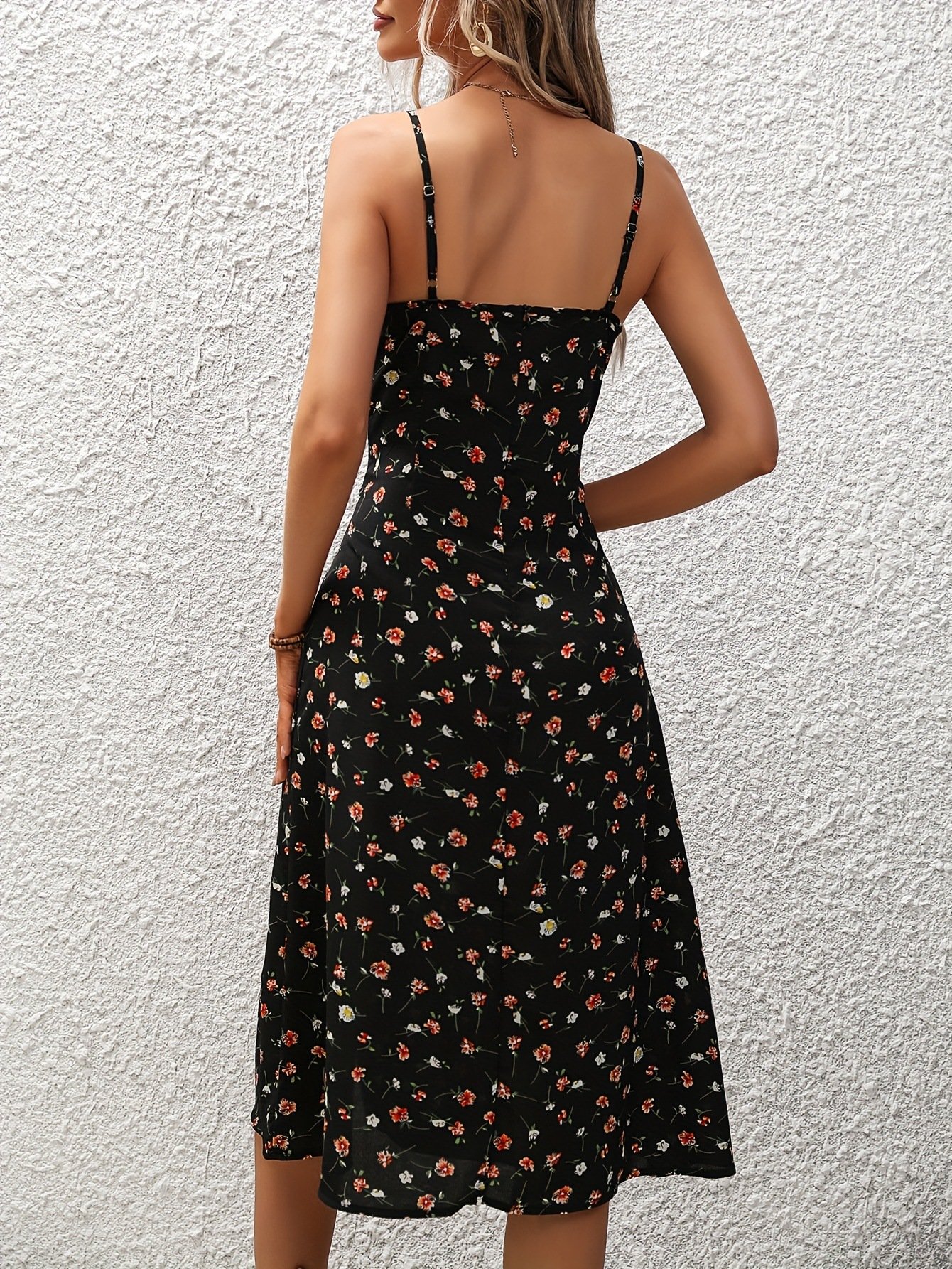Red Polka Dot Cami Slit Midi Dress - Image 4
