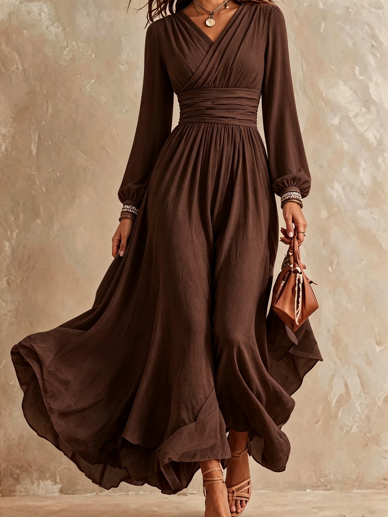 Emerald Green V Neck Long Sleeve Maxi Dress - Image 8