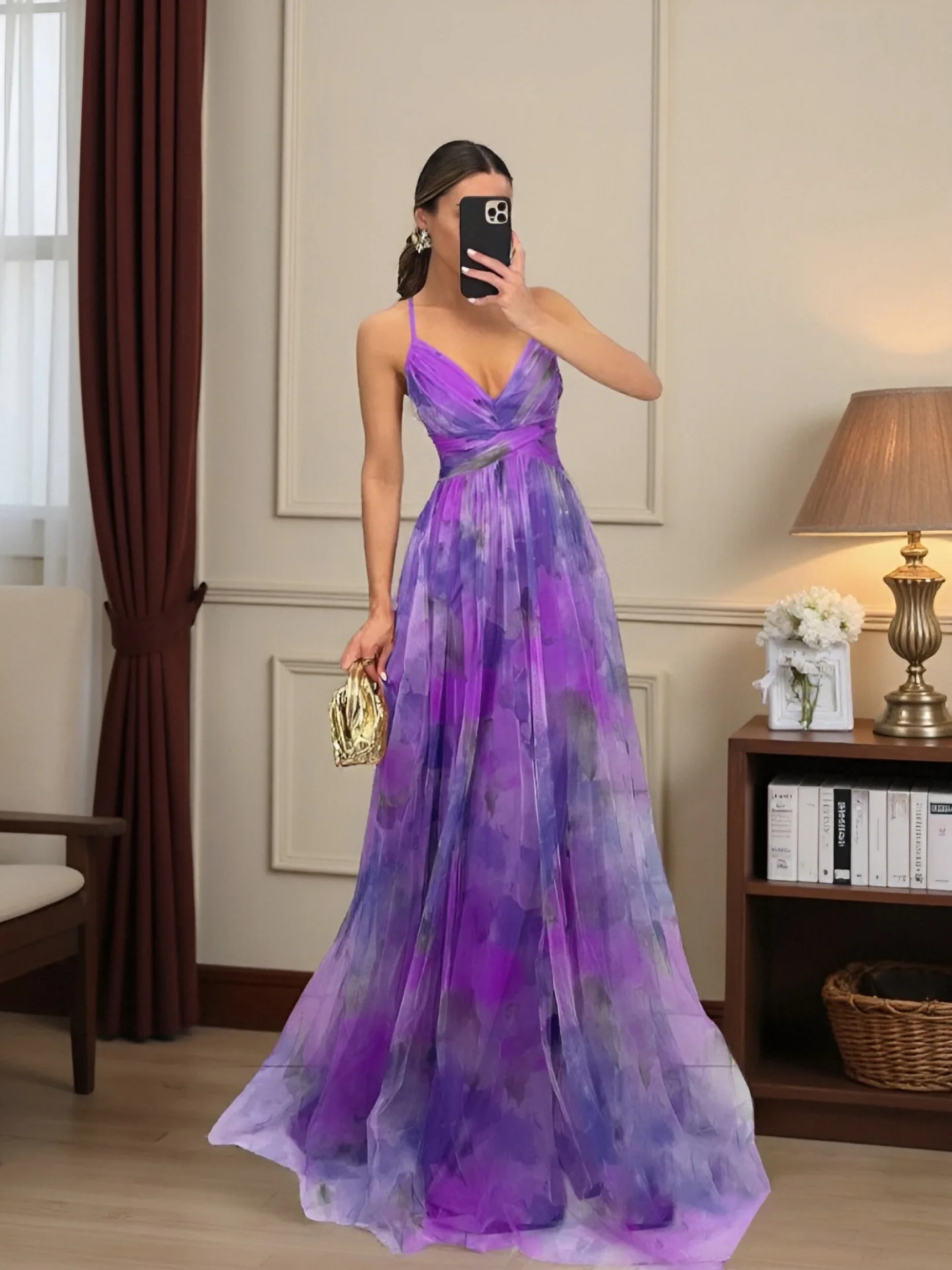 Yellow Watercolor Printed Cami Maxi Evening Dress - Image 5
