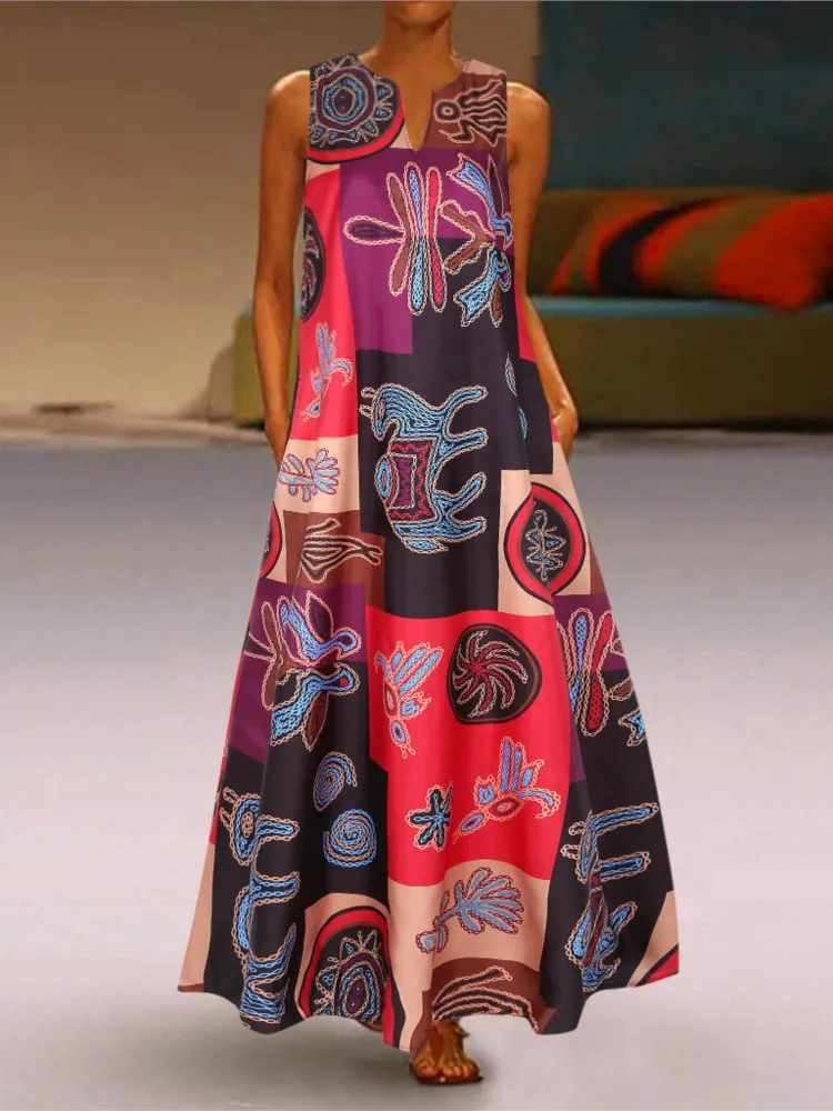Black Floral Split Neck Sleeveless Maxi Dress - Image 11