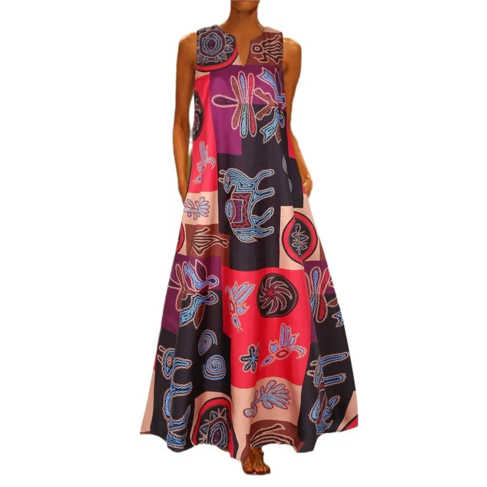 Black Floral Split Neck Sleeveless Maxi Dress - Image 5