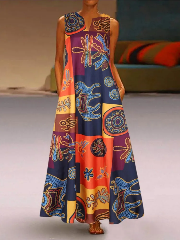 Black Floral Split Neck Sleeveless Maxi Dress - Image 10