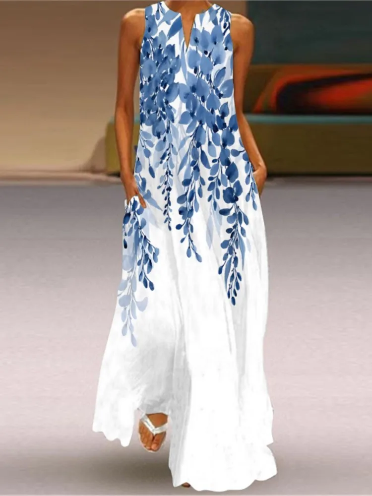 Black Floral Split Neck Sleeveless Maxi Dress - Image 9