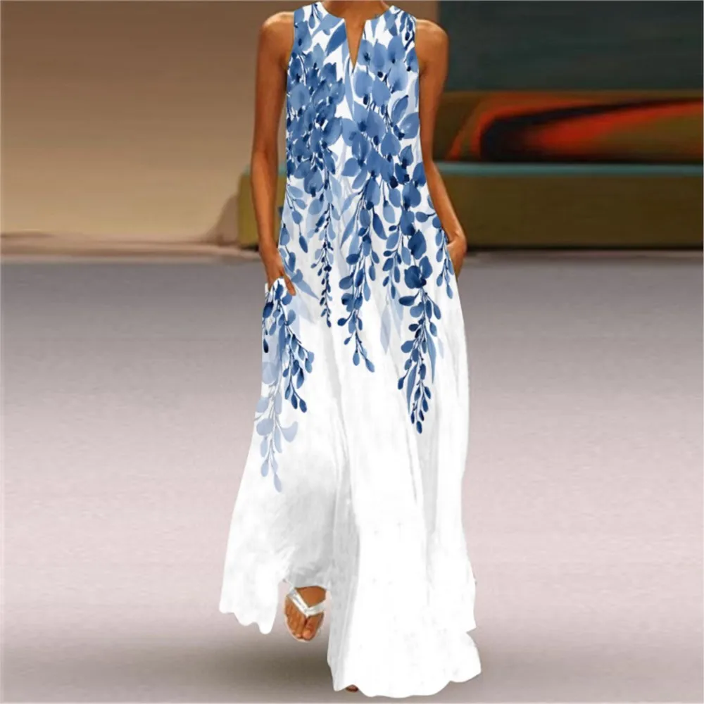 Black Floral Split Neck Sleeveless Maxi Dress - Image 2