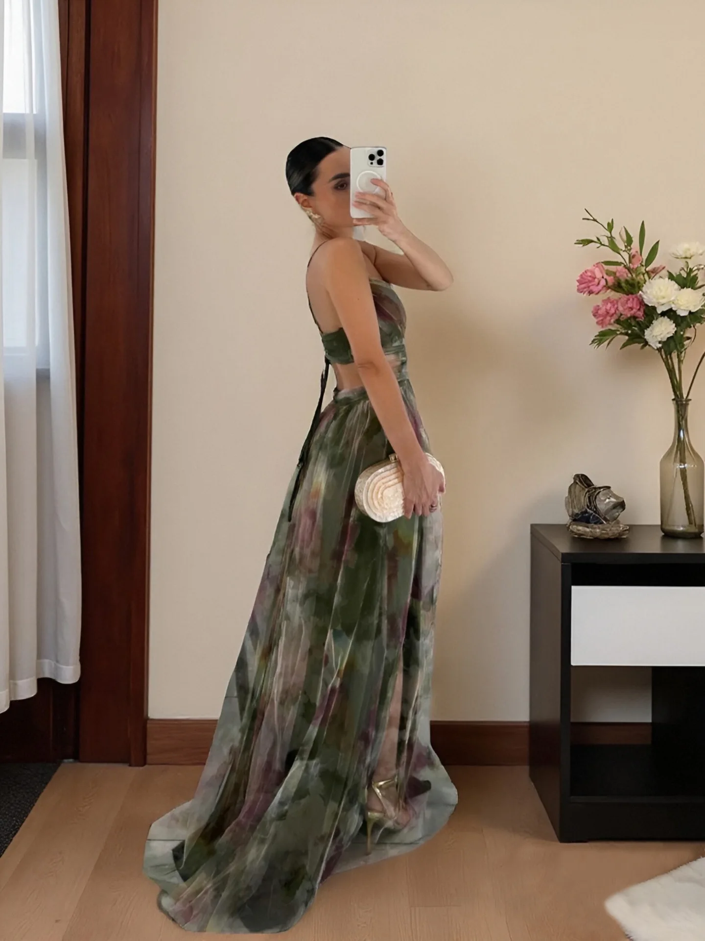 Yellow Watercolor Printed Cami Maxi Evening Dress - Image 9