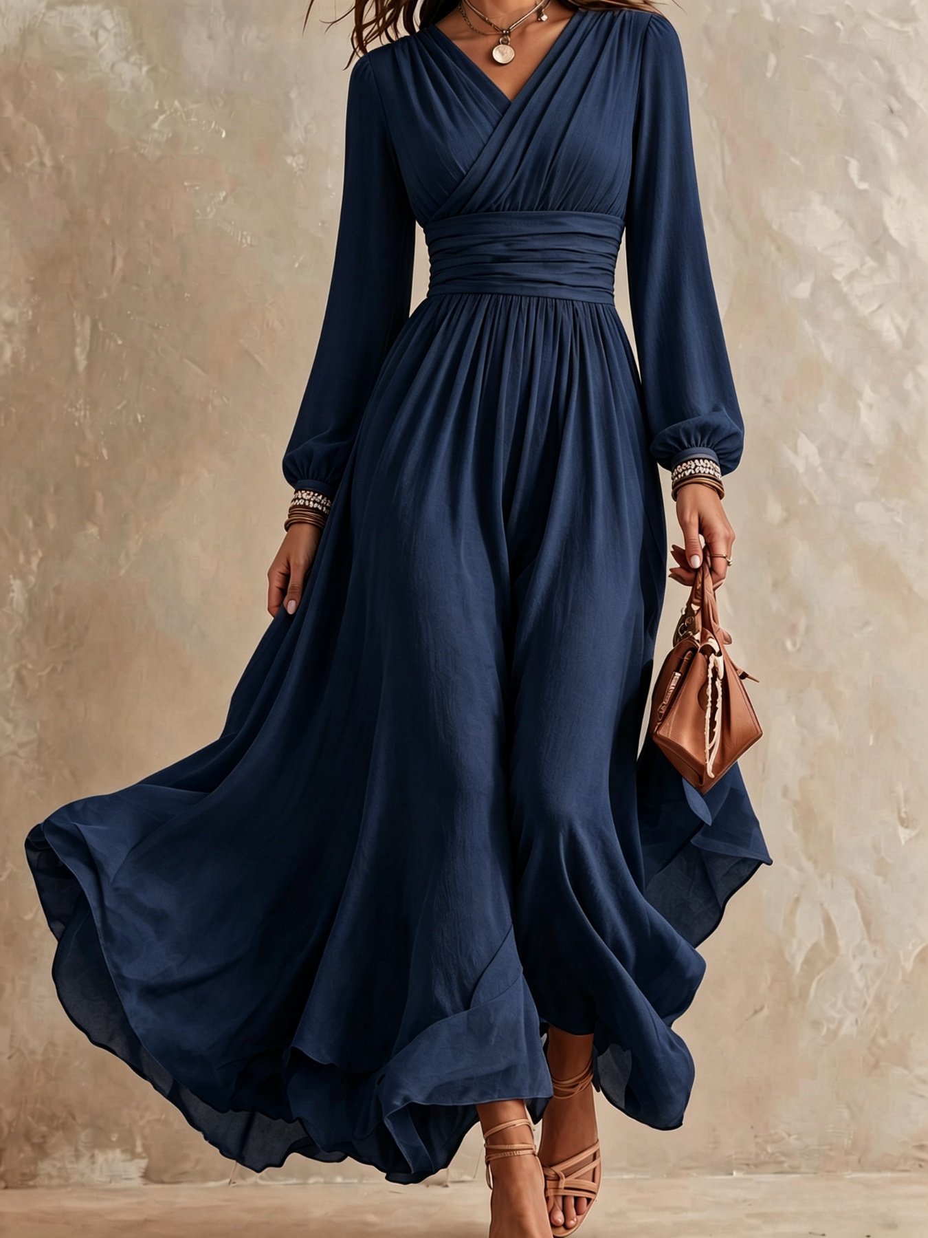 Emerald Green V Neck Long Sleeve Maxi Dress - Image 9
