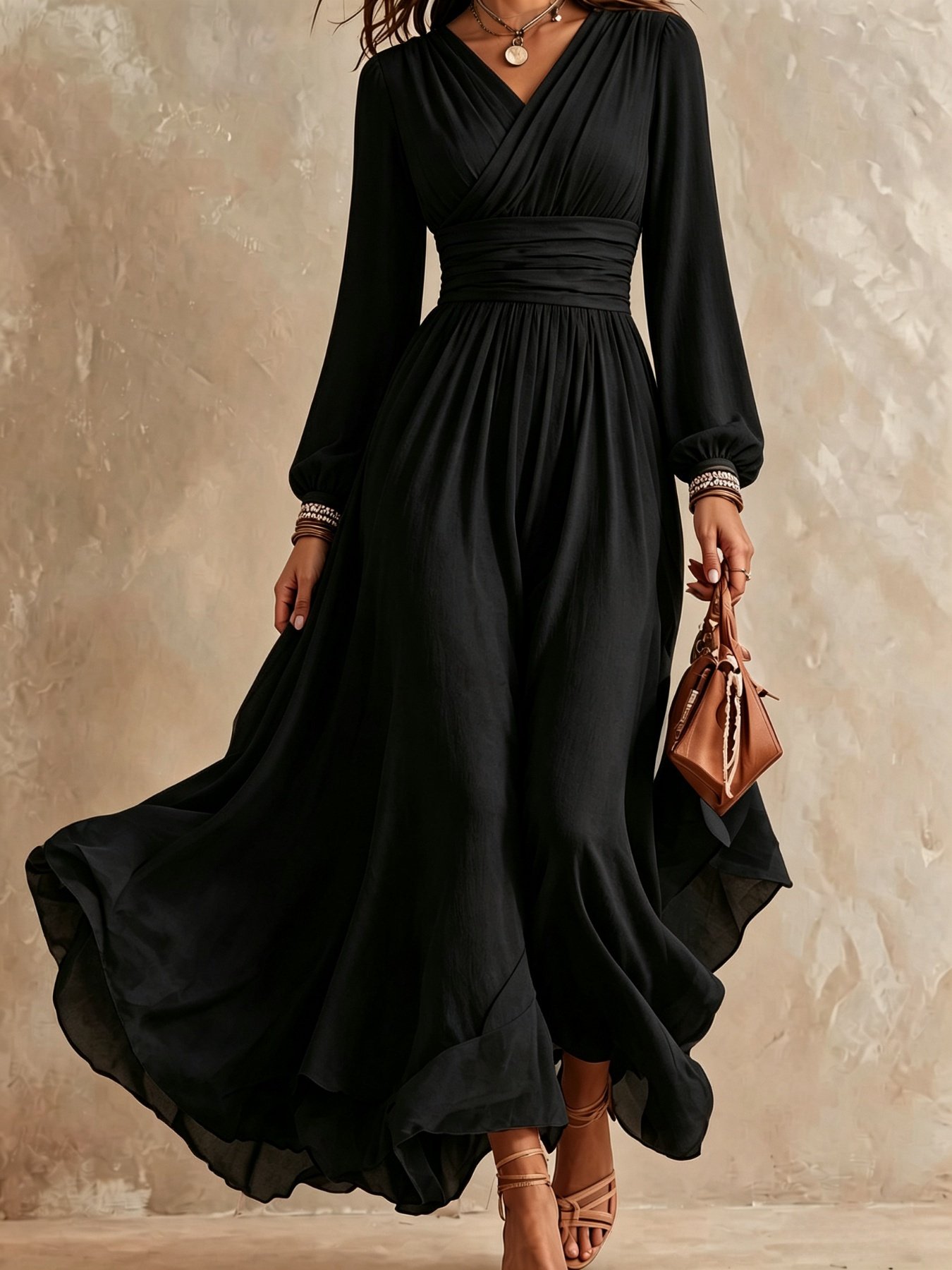 Emerald Green V Neck Long Sleeve Maxi Dress - Image 7