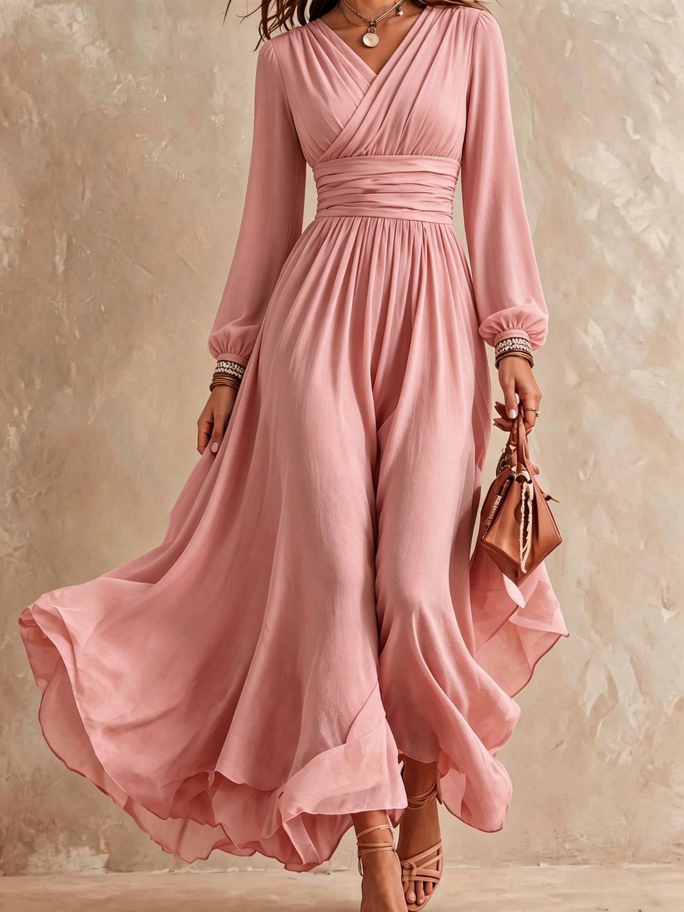 Emerald Green V Neck Long Sleeve Maxi Dress - Image 3